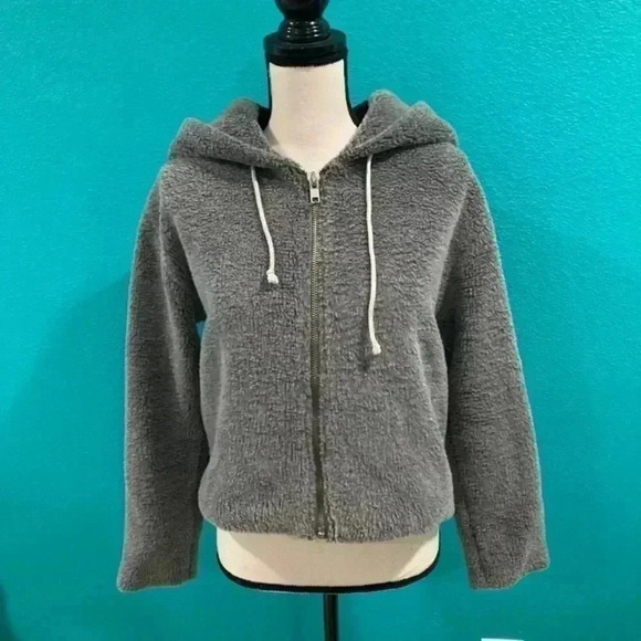 Reformation grey fuzzy zip up hoodie in size xs - Picture 1 of 5